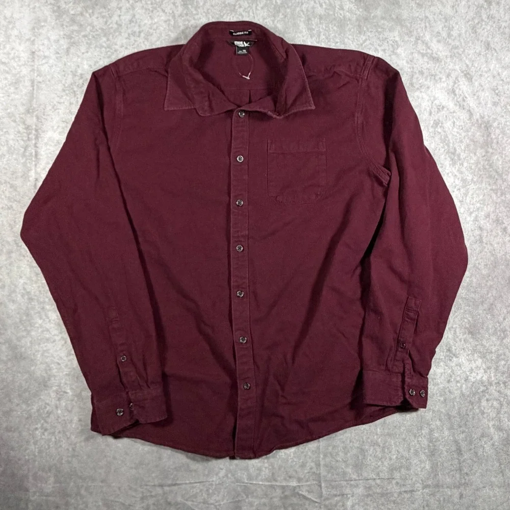 Eddie Bauer Mens TXL Classic Fit Long Sleeve Button Down Shirt Burgundy Maroon